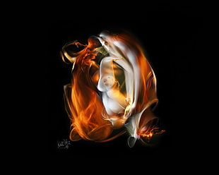white and red flame-themed digital artwork